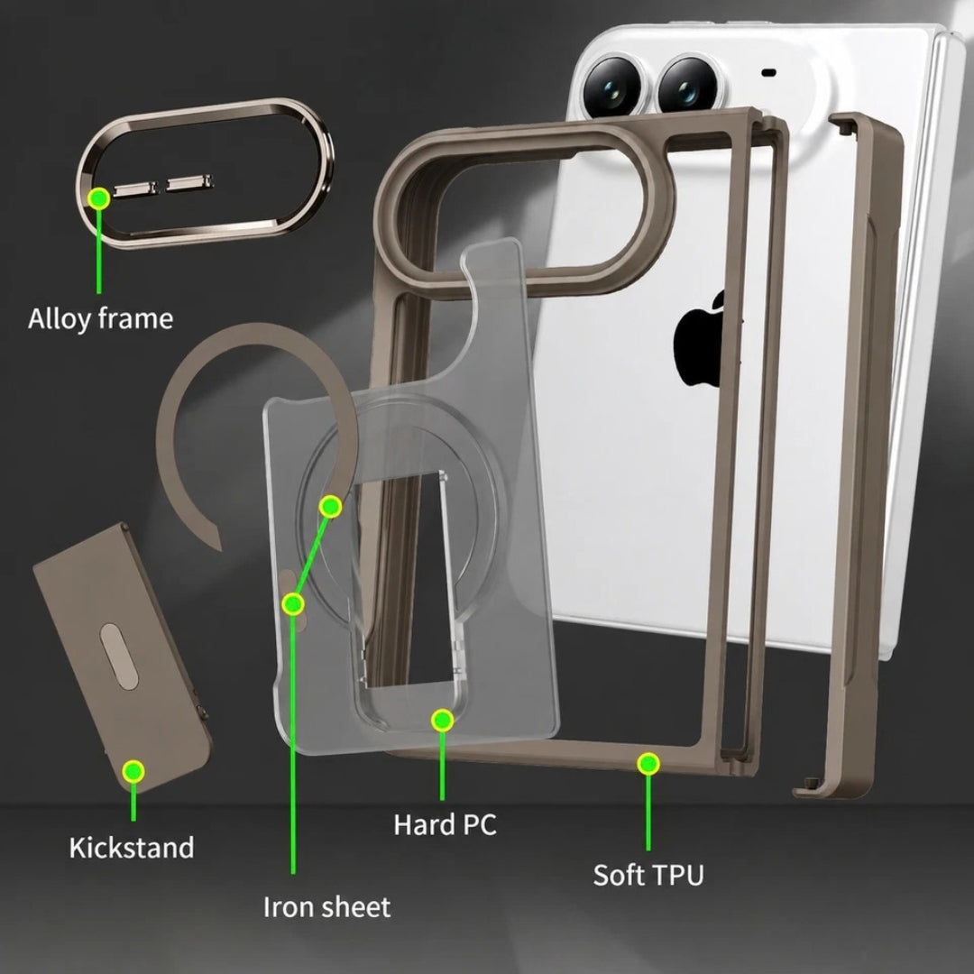 Magnetic Shockproof Matte Kickstand Case for iPhone Duo – Slim Rugged Cover with Hinge Protection