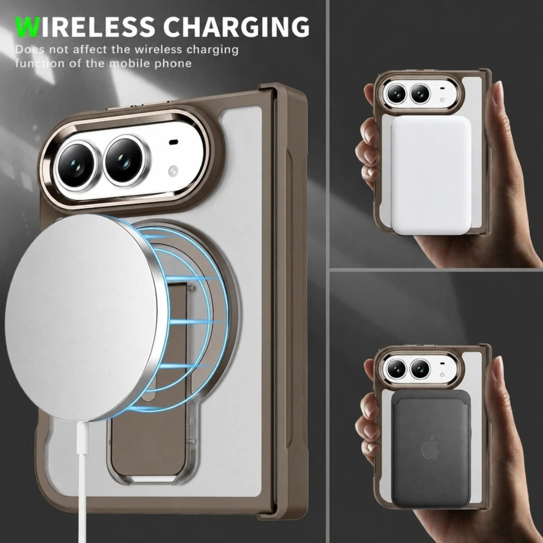 Magnetic Shockproof Matte Kickstand Case for iPhone Duo – Slim Rugged Cover with Hinge Protection