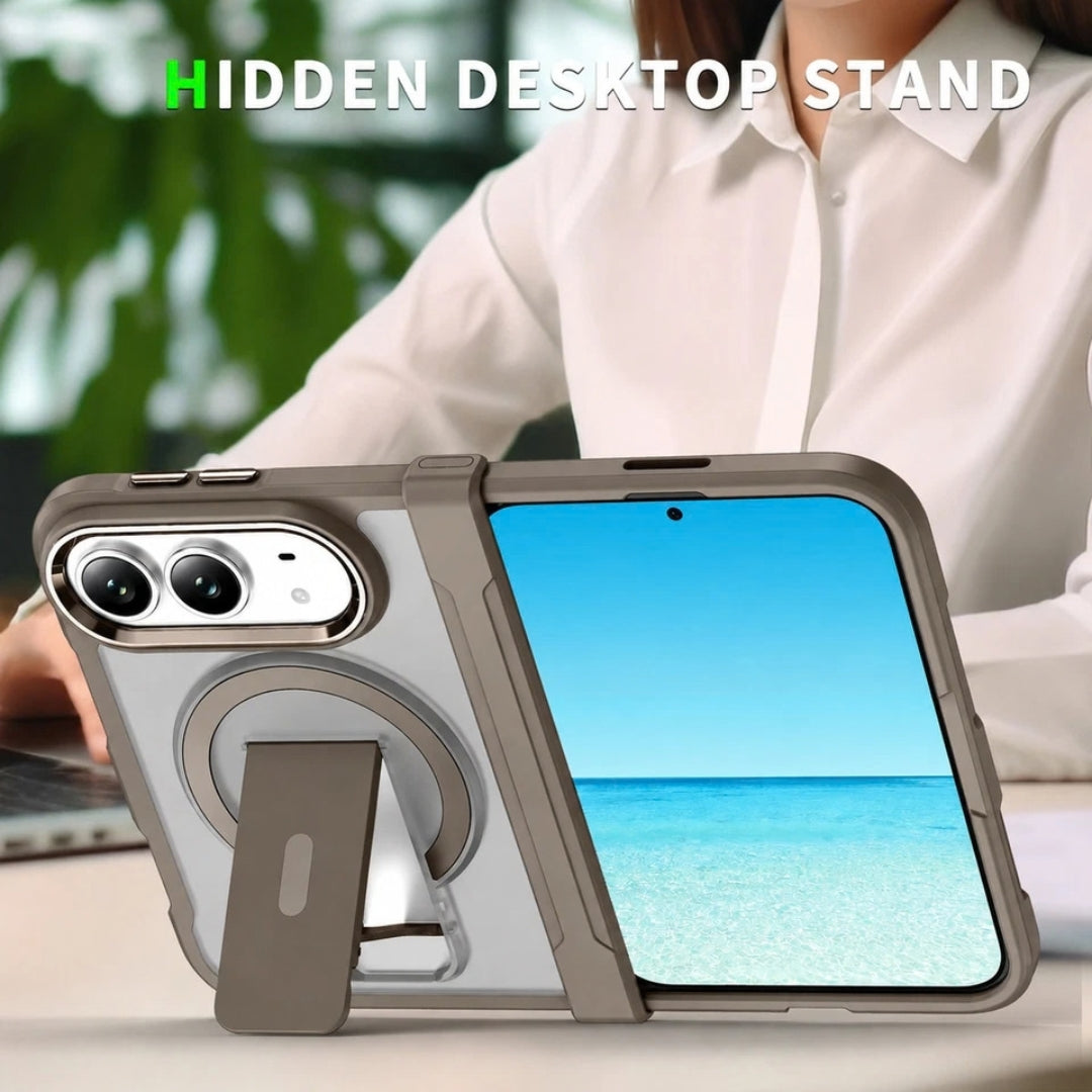 Magnetic Shockproof Matte Kickstand Case for iPhone Duo – Slim Rugged Cover with Hinge Protection