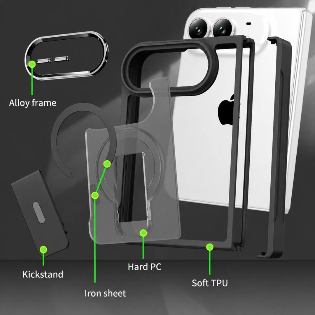 Magnetic Shockproof Matte Kickstand Case for iPhone Duo – Slim Rugged Cover with Hinge Protection