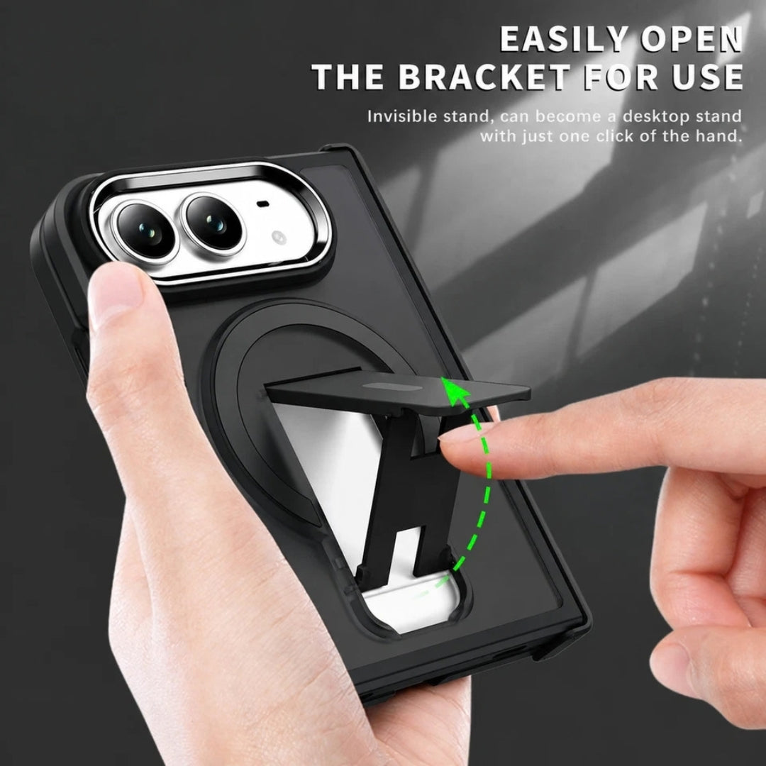 Magnetic Shockproof Matte Kickstand Case for iPhone Duo – Slim Rugged Cover with Hinge Protection