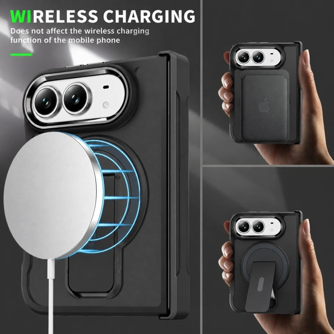Magnetic Shockproof Matte Kickstand Case for iPhone Duo – Slim Rugged Cover with Hinge Protection