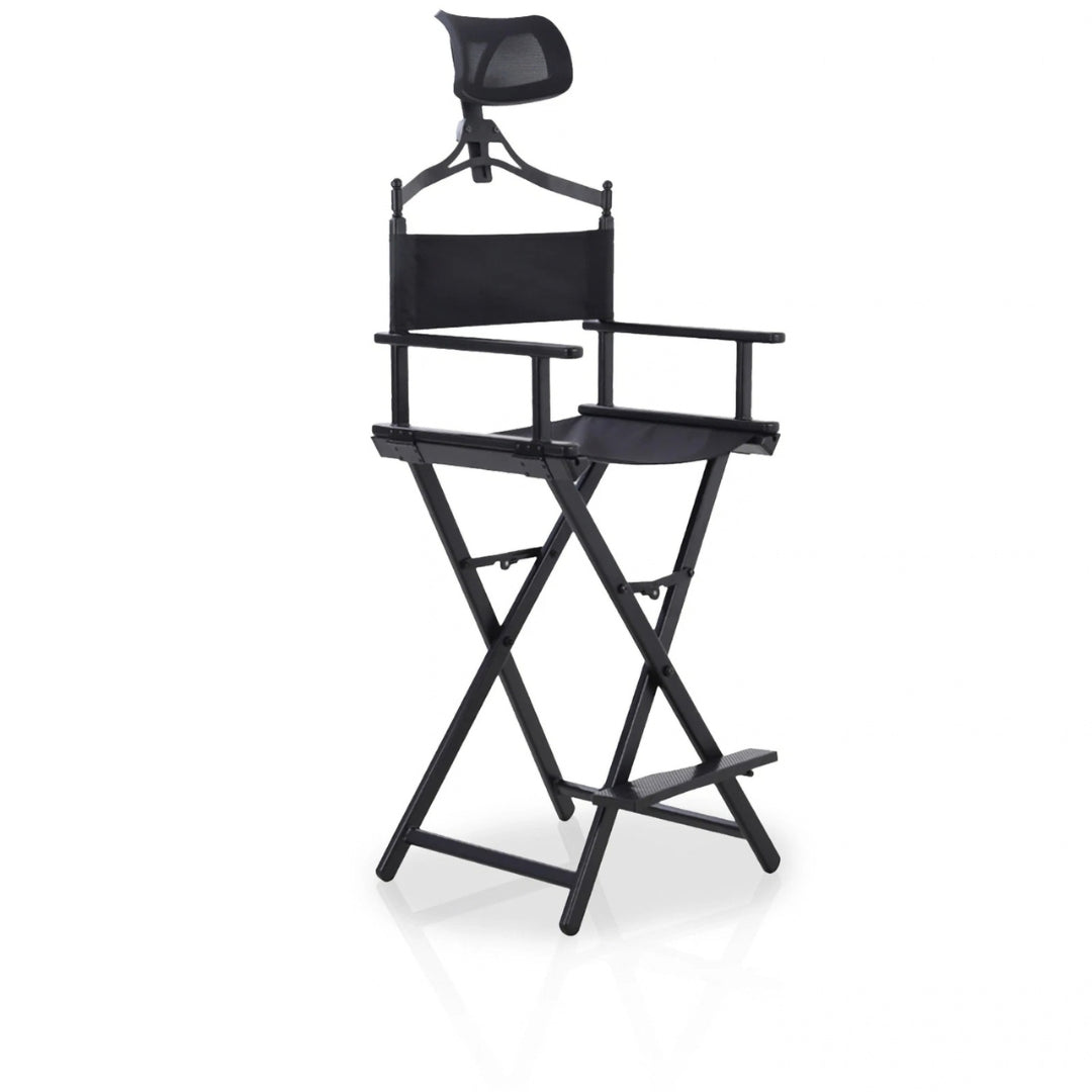 LIFELOOK Folding Makeup Artist Director Chair with Headrest, Armrests & Footrest – Black