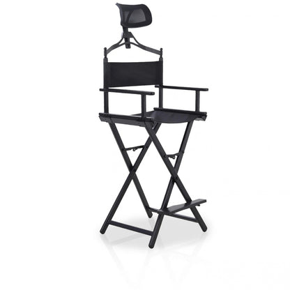 LIFELOOK Folding Makeup Artist Director Chair with Headrest, Armrests & Footrest – Black