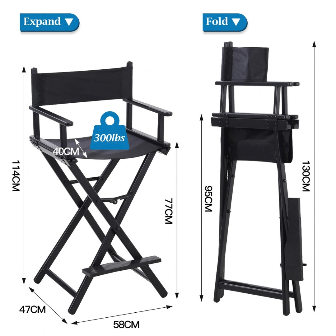 LIFELOOK Folding Makeup Artist Director Chair with Headrest, Armrests & Footrest – Black
