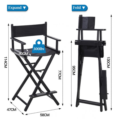 LIFELOOK Folding Makeup Artist Director Chair with Headrest, Armrests & Footrest – Black