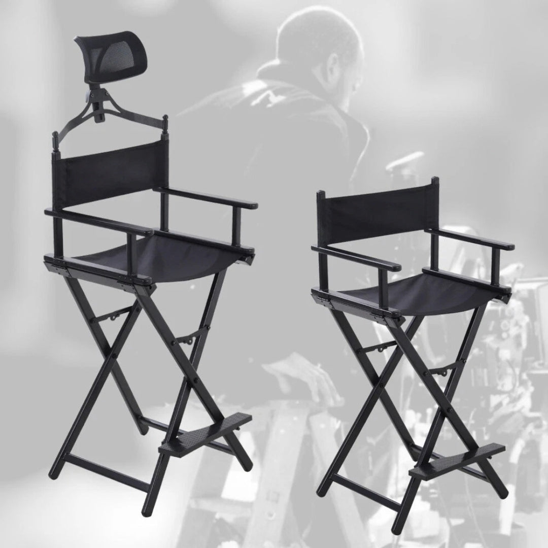 LIFELOOK Folding Makeup Artist Director Chair with Headrest, Armrests & Footrest – Black