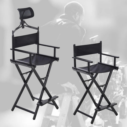 LIFELOOK Folding Makeup Artist Director Chair with Headrest, Armrests & Footrest – Black