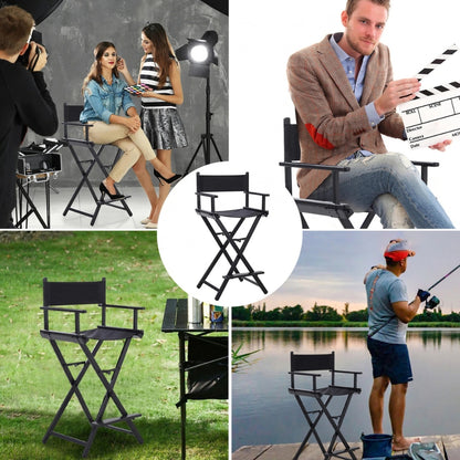 LIFELOOK Folding Makeup Artist Director Chair with Headrest, Armrests & Footrest – Black