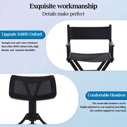 LIFELOOK Folding Makeup Artist Director Chair with Headrest, Armrests & Footrest – Black