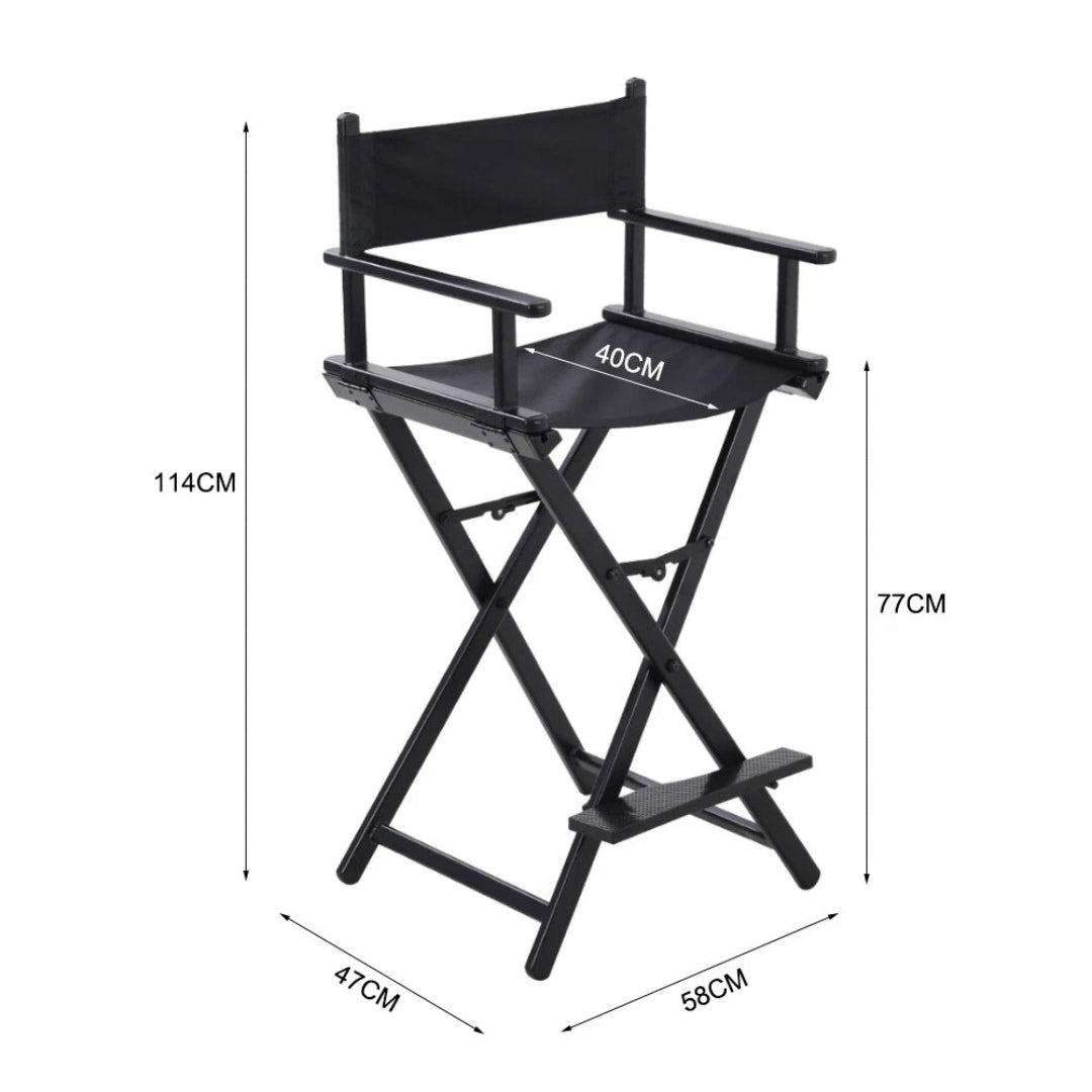 LIFELOOK Folding Makeup Artist Director Chair with Headrest, Armrests & Footrest – Black