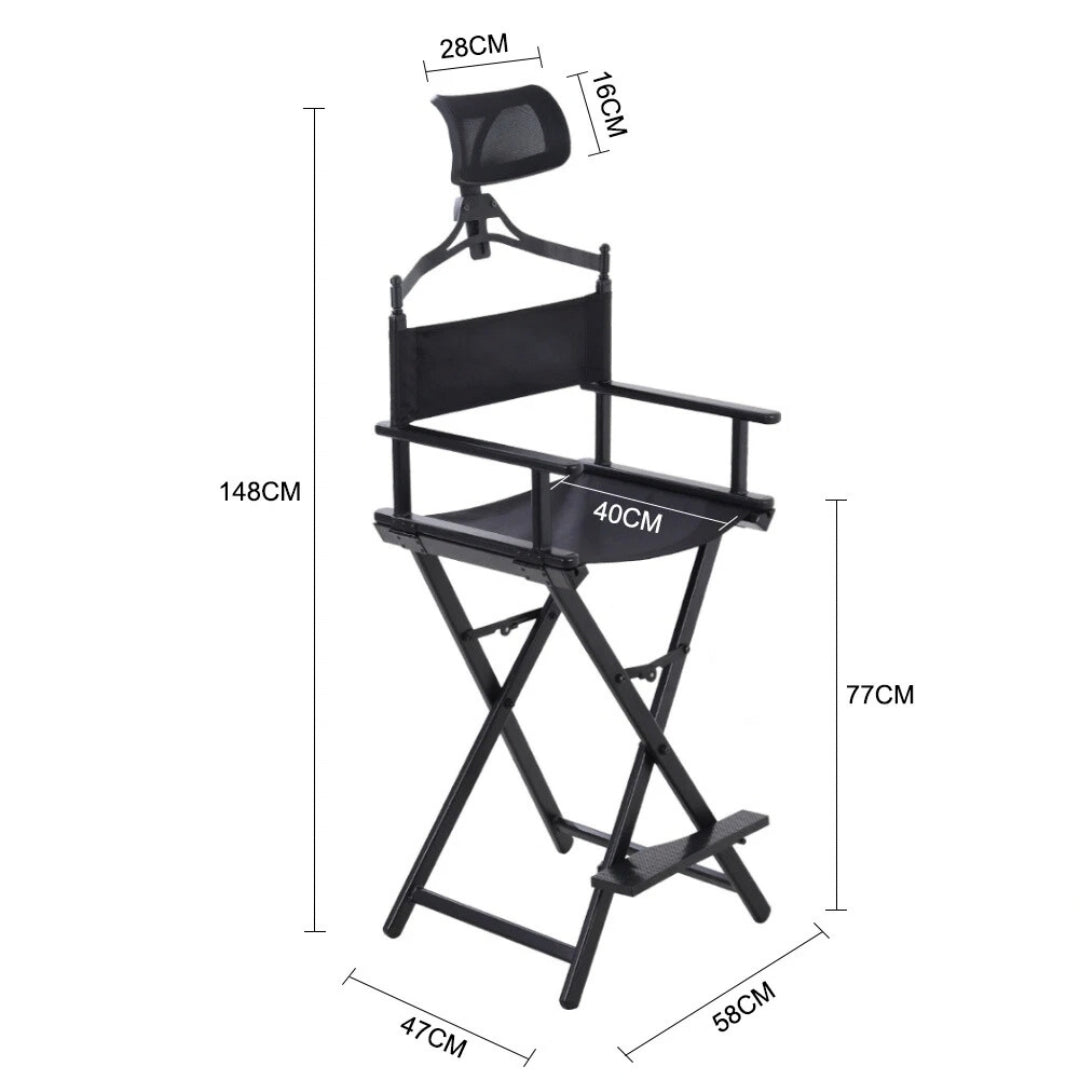 LIFELOOK Folding Makeup Artist Director Chair with Headrest, Armrests & Footrest – Black