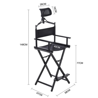 LIFELOOK Folding Makeup Artist Director Chair with Headrest, Armrests & Footrest – Black