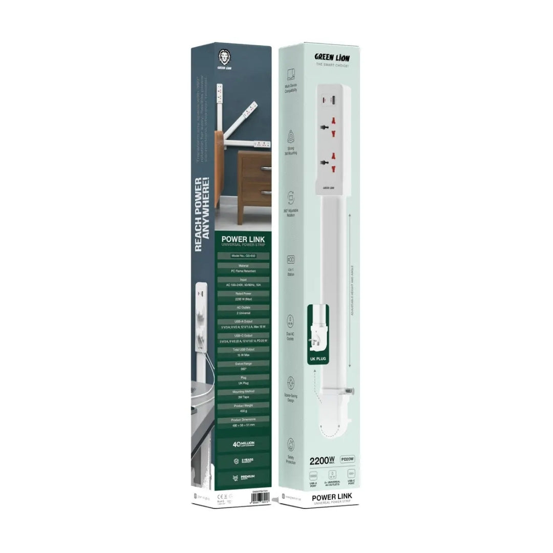Green Lion Power Link 4-in-1 Universal Power Strip with PD 20W – White