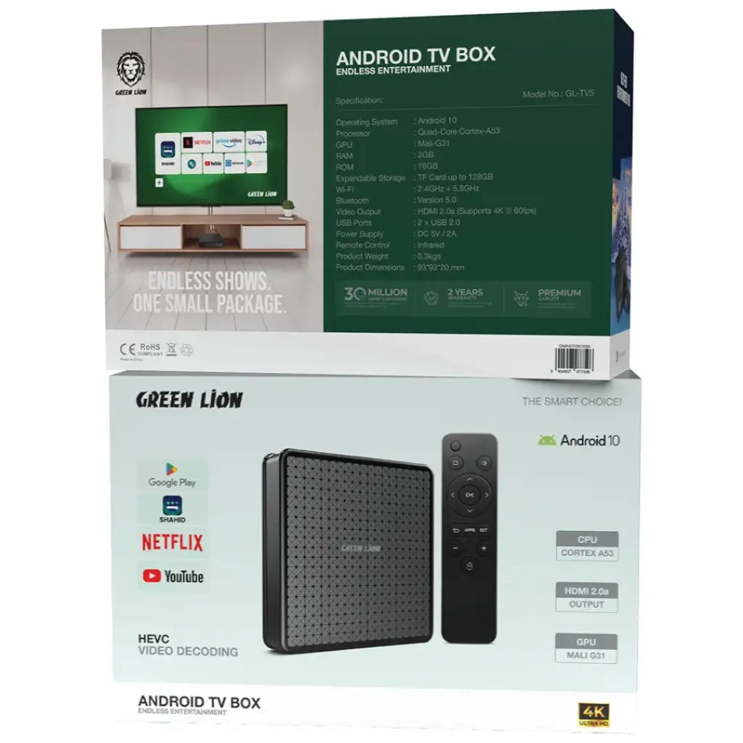 Green Lion Android TV Box 4K Ultra HD with Remote Control – Black
