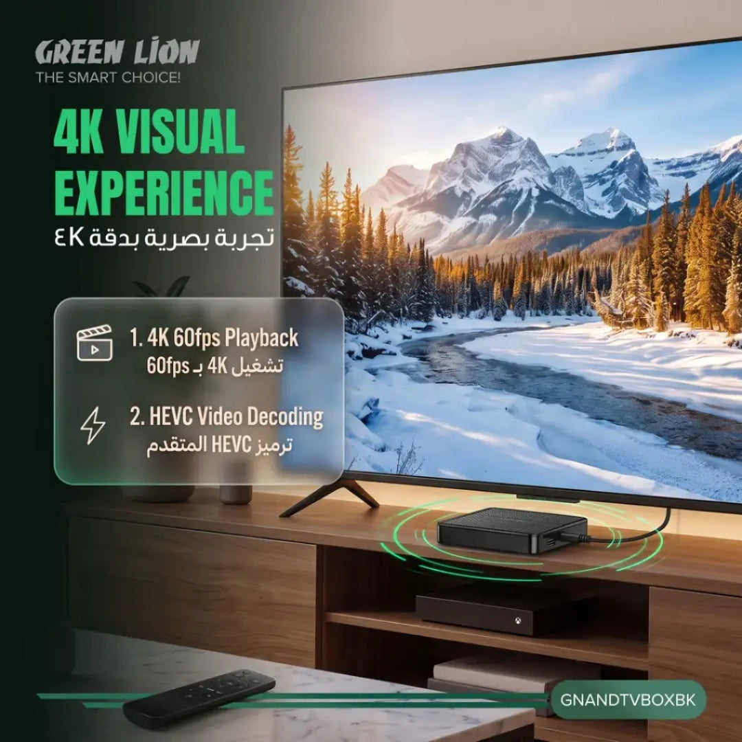 Green Lion Android TV Box 4K Ultra HD with Remote Control – Black