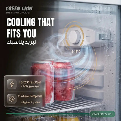 Green Lion Classic 55L Mini Fridge with Tempered Glass Door – White