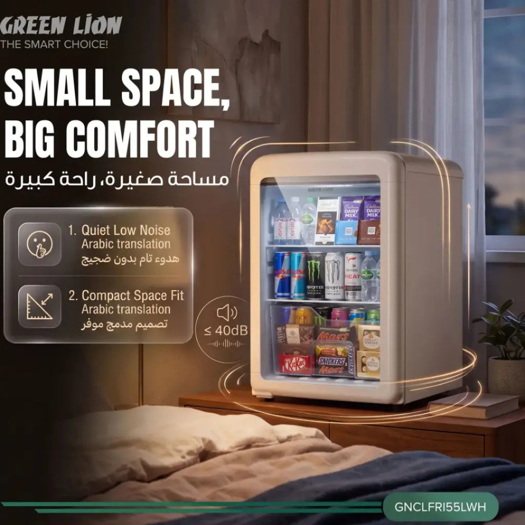 Green Lion Classic 55L Mini Fridge with Tempered Glass Door – White