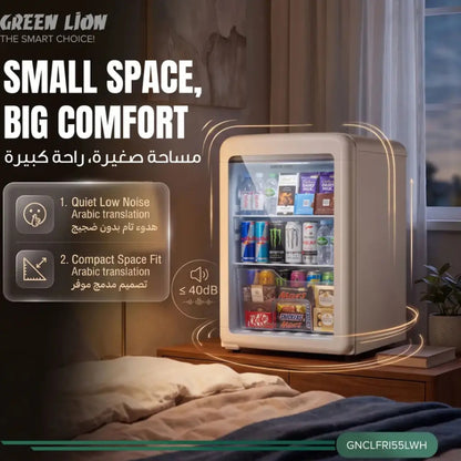 Green Lion Classic 55L Mini Fridge with Tempered Glass Door – White