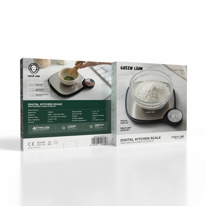 Green Lion Digital Kitchen Scale 5kg with Tare Function & Large LED Display – Silver