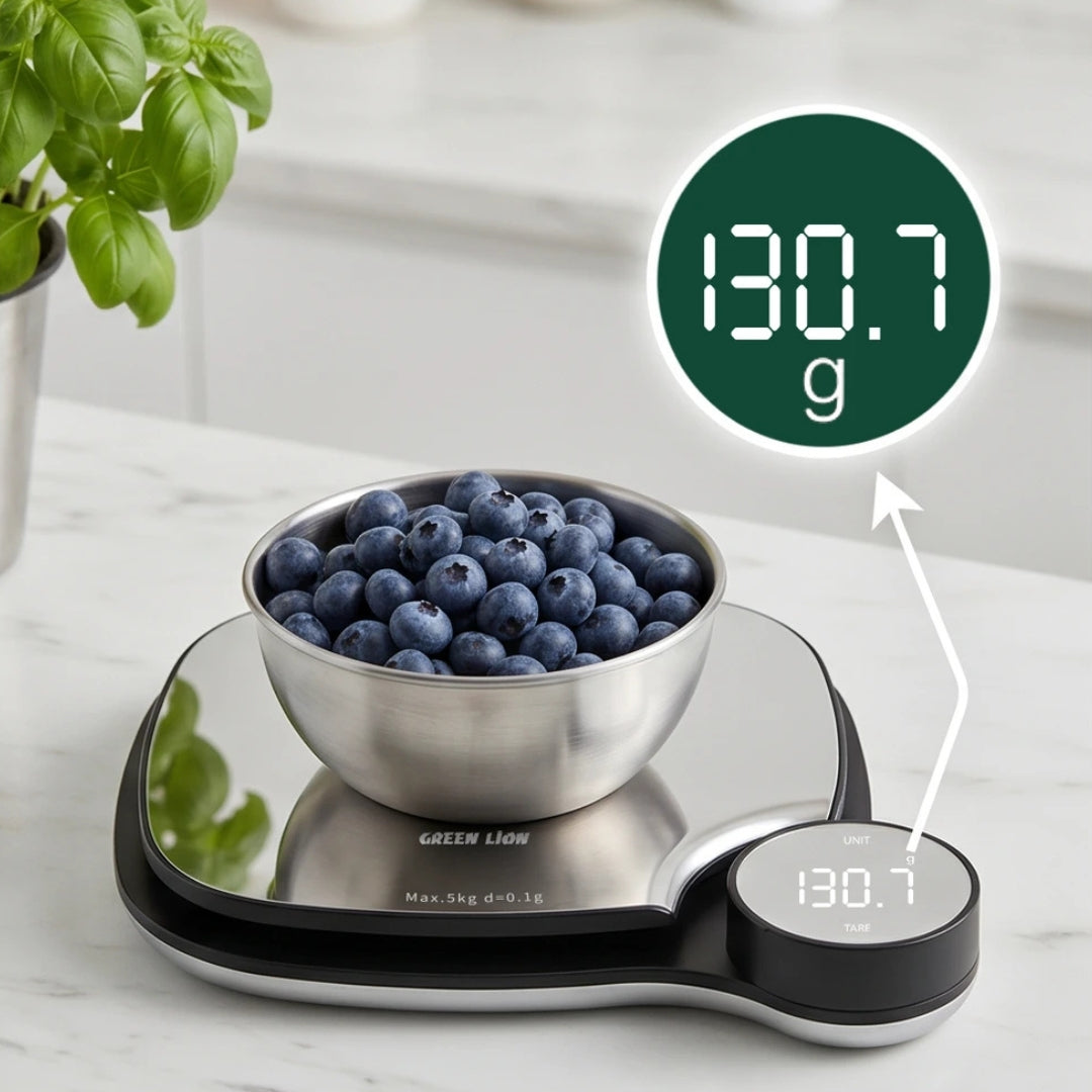 Green Lion Digital Kitchen Scale 5kg with Tare Function & Large LED Display – Silver