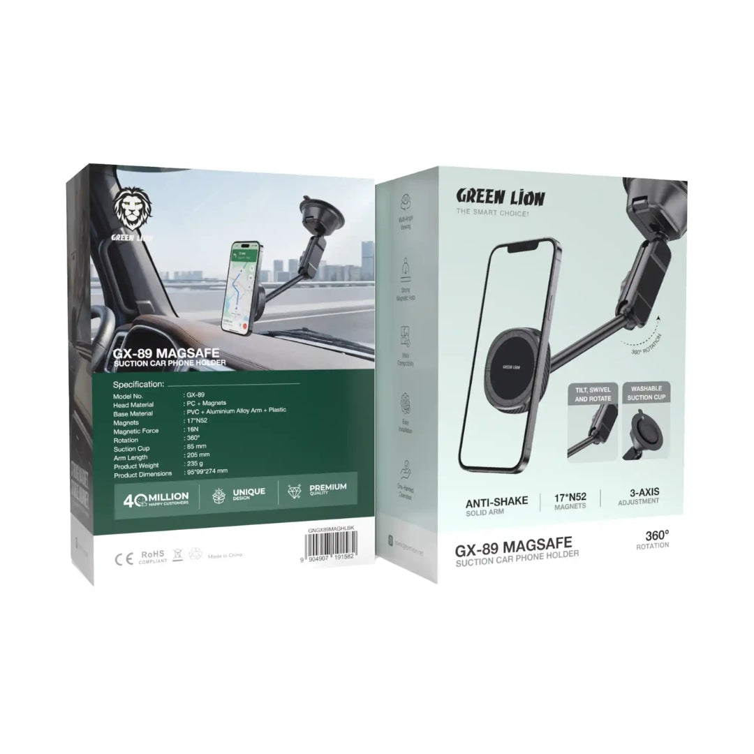 Green Lion GX-89 MagSafe Suction Car Phone Holder – Black