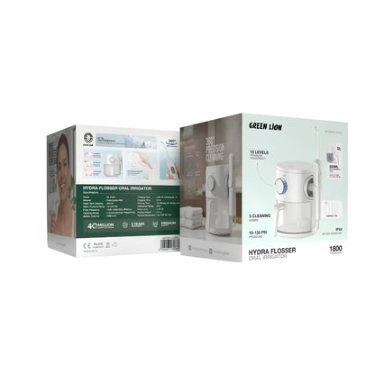 Green Lion Hydra Flosser Oral Irrigator with 10 Pressure Levels & 600mL Tank – White