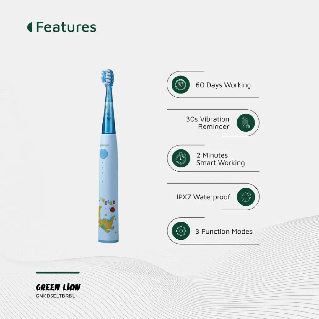 Green Lion Kids Electric Toothbrush – 24000 Strokes/Min, IPX7 Waterproof