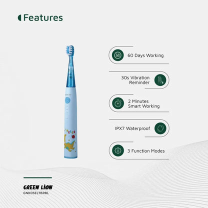 Green Lion Kids Electric Toothbrush – 24000 Strokes/Min, IPX7 Waterproof