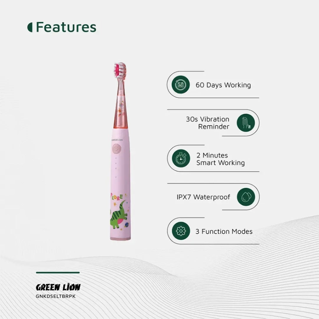 Green Lion Kids Electric Toothbrush – 24000 Strokes/Min, IPX7 Waterproof