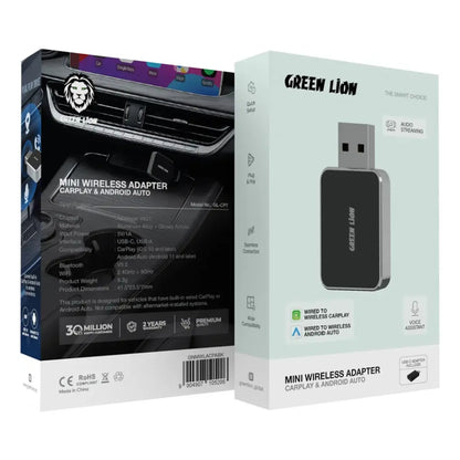 Green Lion Mini Wireless Adapter for CarPlay & Android Auto – Black