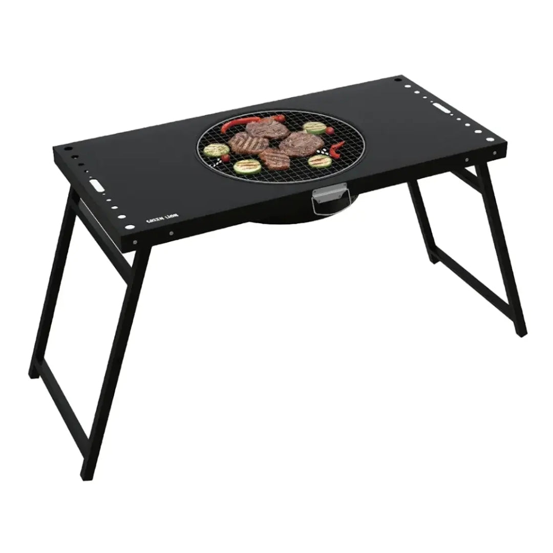 Green Lion Portable BBQ Camping Table with 12-Inch Grill – Black