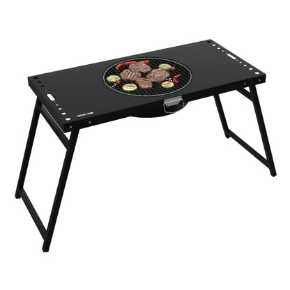 Green Lion Portable BBQ Camping Table with 12-Inch Grill – Black