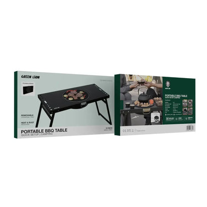 Green Lion Portable BBQ Camping Table with 12-Inch Grill – Black