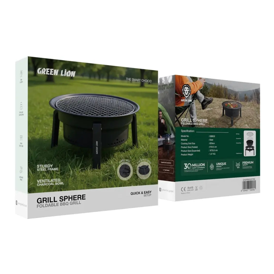 Green Lion Grill Sphere Foldable BBQ Grill – Black