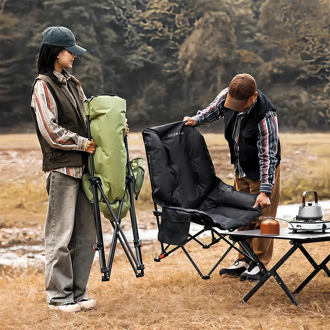 Green Lion Travix Camping Chair with Adjustable Backrest – Black