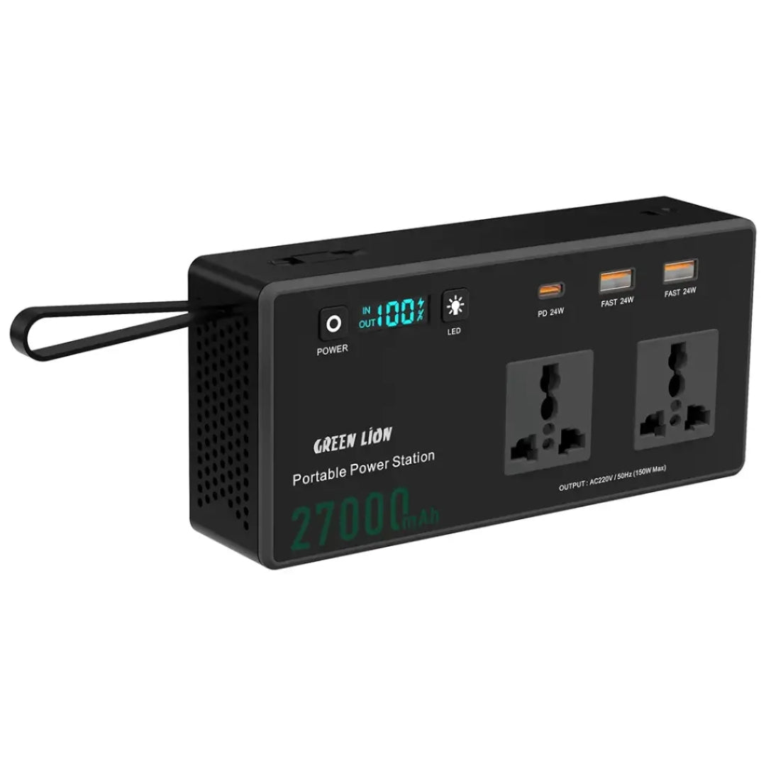Green Lion Volt Mate 27000mAh Portable Power Station with 150W AC Output & 60W PD – Black