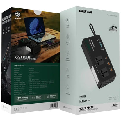 Green Lion Volt Mate 27000mAh Portable Power Station with 150W AC Output & 60W PD – Black