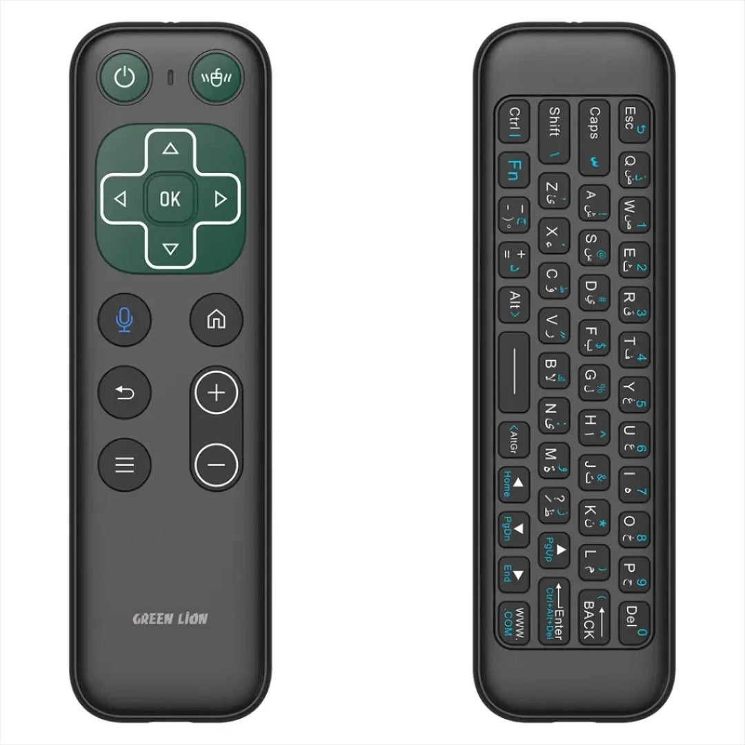 Green Lion Wireless Remote with Keyboard, Air Mouse & Voice Assistant – Black
