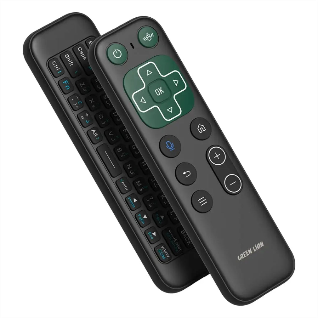Green Lion Wireless Remote with Keyboard, Air Mouse & Voice Assistant – Black