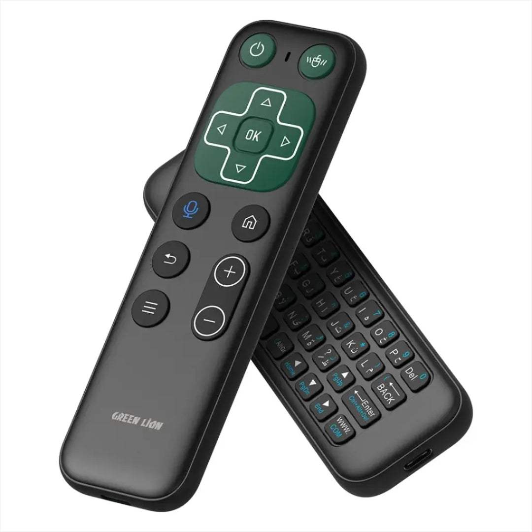 Green Lion Wireless Remote with Keyboard, Air Mouse & Voice Assistant – Black