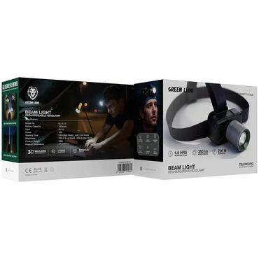 Rechargeable LED Headlamp Green Lion Beam Light - Black