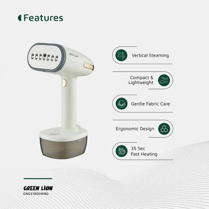 Green Lion Steam 1800W Garment Steamer Fast Fabric Care