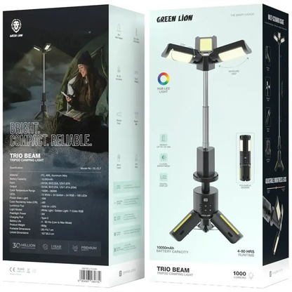 Tripod Camping Light Green Lion Trio Beam LED Portable Outdoor - Black
