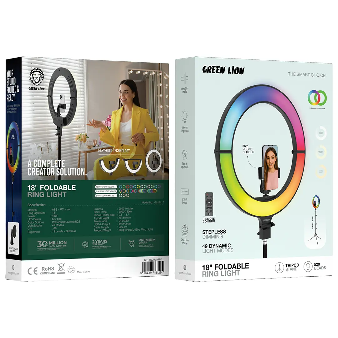 Green Lion 18-Inch Foldable Ring Light - Black