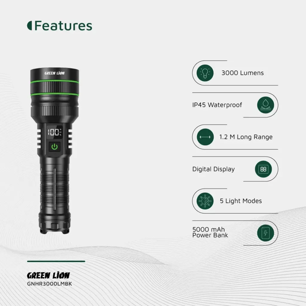 Green Lion Hyper Ray Pro LED Torch - Black