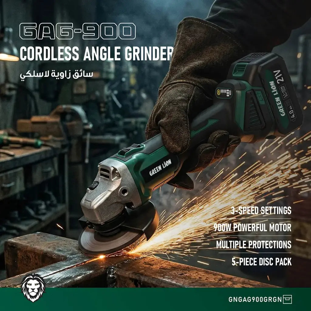 Cordless Angle Grinder Green Lion GAG-900 Portable Cutting Tool - Green
