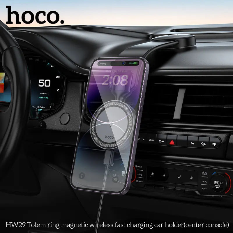 HOCO HW29 Totem Ring Magnetic Wireless Car Charger – Fast Charging Console Mount - Saif Al Najmi Kw