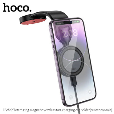 HOCO HW29 Totem Ring Magnetic Wireless Car Charger – Fast Charging Console Mount - Saif Al Najmi Kw