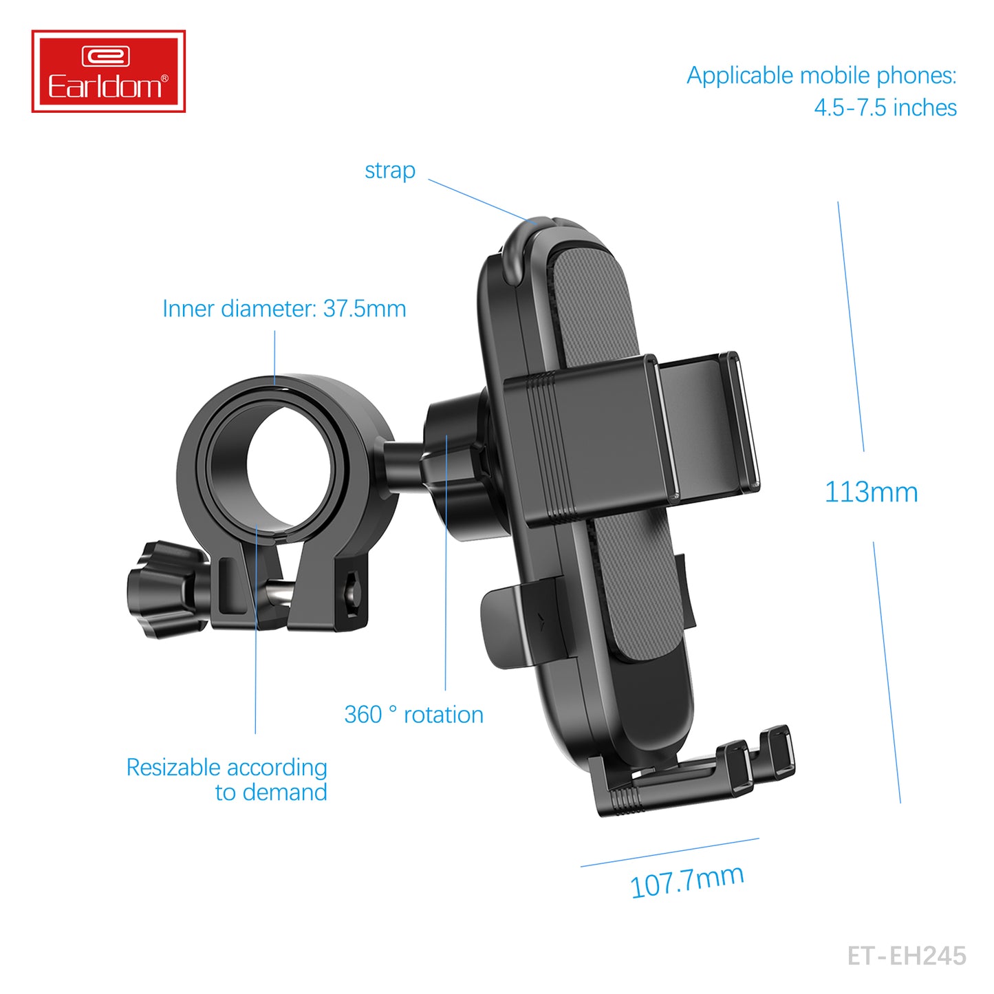 Earldom ET-EH245 Motorcycle & Bicycle Phone Holder – Handlebar Mount